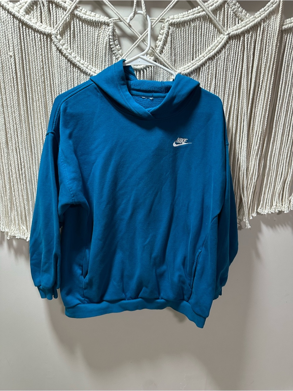 Nike Teal Blue Pullover Hoodie with Small White Swoosh
